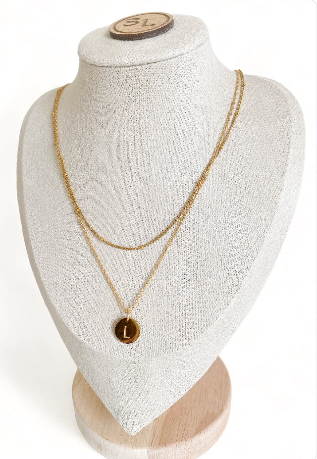 18K Gold Plated Stainless Steel Letter Pendant Double Necklace