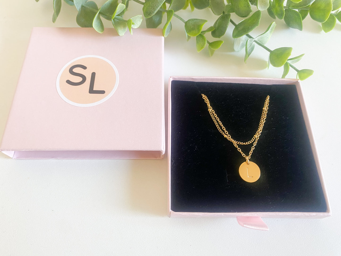 18K Gold Plated Stainless Steel Letter Pendant Double Necklace