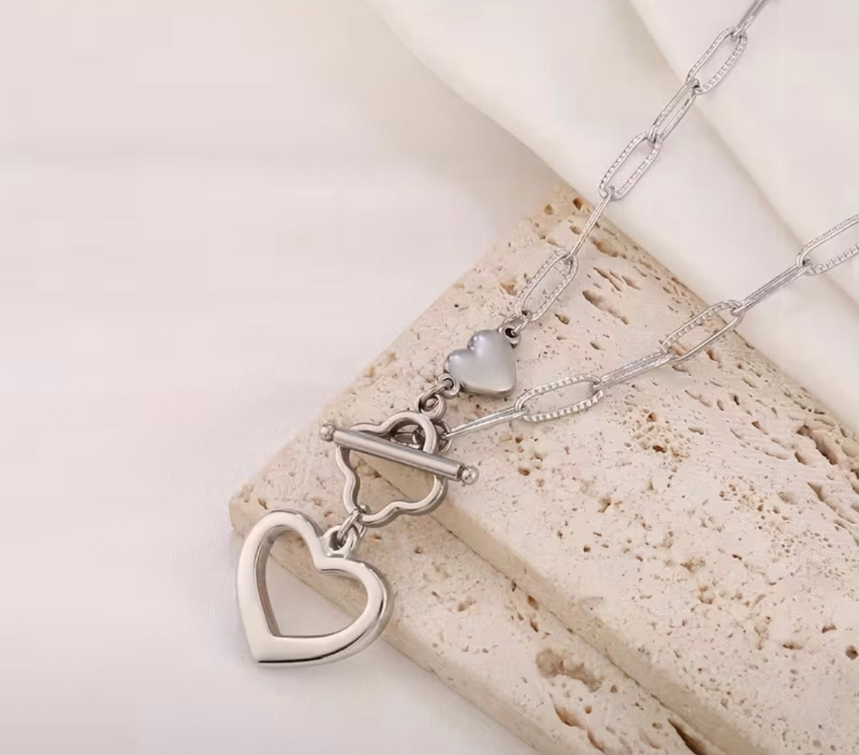 Heart Linked Necklace Gold & Silver
