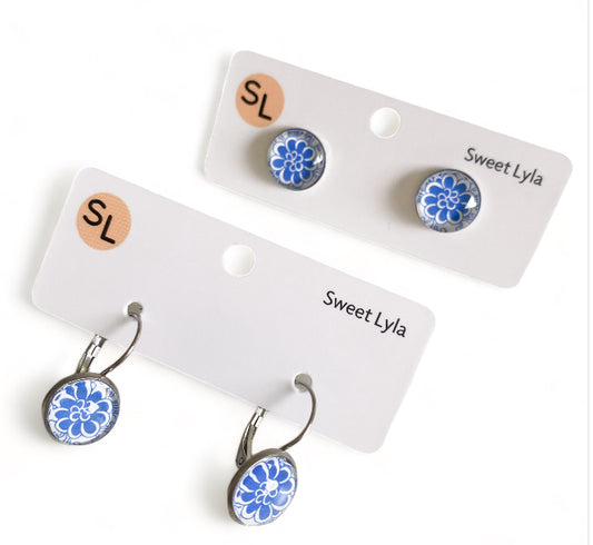 Blue Flower Stud and Drop