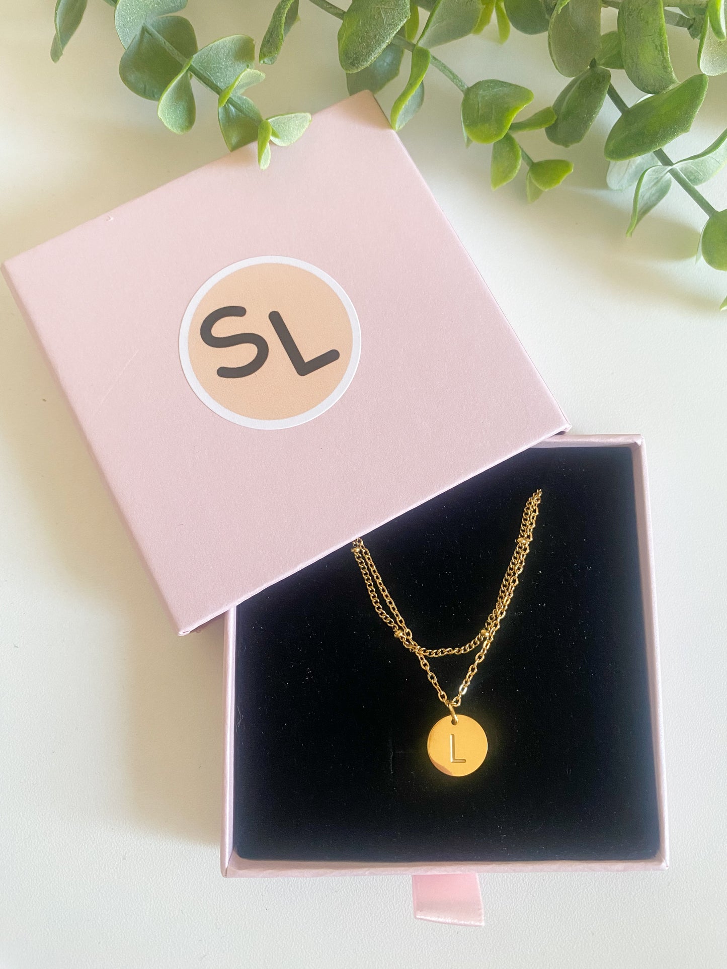 18K Gold Plated Stainless Steel Letter Pendant Double Necklace