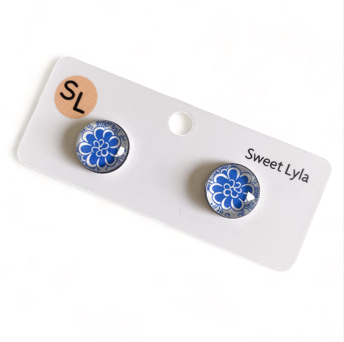 Blue Flower Stud and Drop