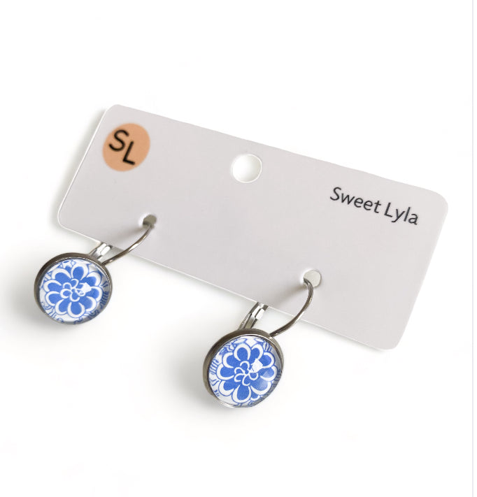 Blue Flower Stud and Drop