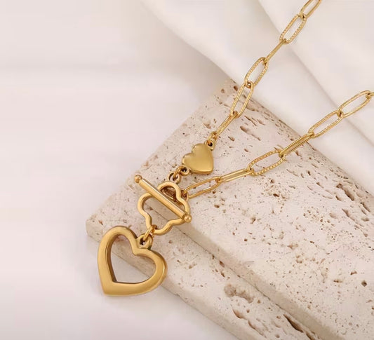 Heart Linked Necklace Gold & Silver